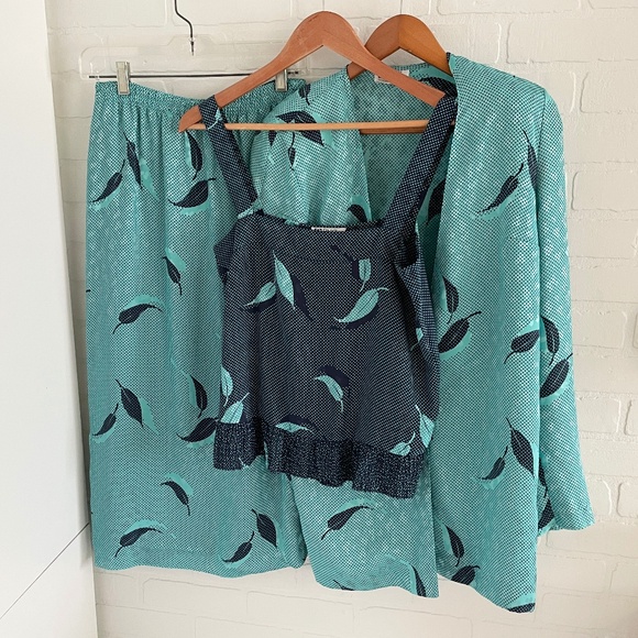 Vintage 80s Matching Set (3 pieces) Blazer Cami Midi skirt Iridescent Blue Sz S - Picture 1 of 15